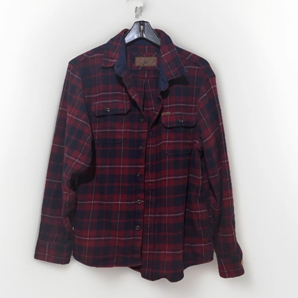 Orvis Men's Big Bear Heavy Weight Flannel Shirt L Navy Red Outdoor Button Up